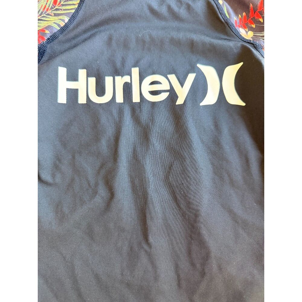 Hurley Women Floral Tropical Rash Guard Short Sleeve UPF Surf Top Black Medium - Picture 3 of 5